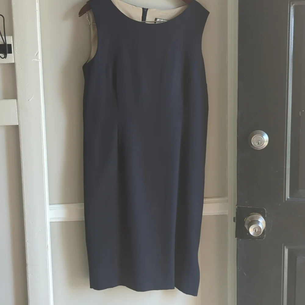 Mary McFadden Collection Dress 2 Piece Dress Suit Set 12 VTG Navy Neutral - Picture 4 of 11